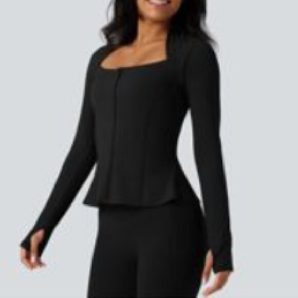 HALARA Tops - NWT ~ HALARA Ultra Sculpt Square Neck Peplum Jacket with Thumb Holes